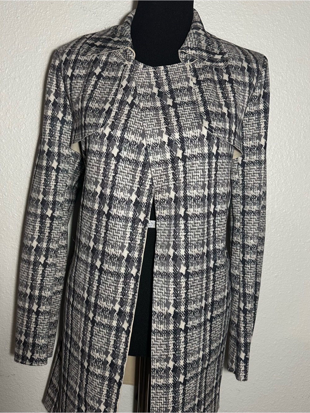 Solitaire Black and White Plaid Trench Coat